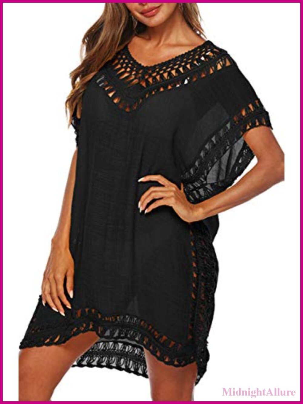 Crochet Chiffon Beach Coverup Dress Loose Fit Tassel Hem